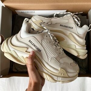 Balenciaga Triple S Sneakers in Cream & Off White